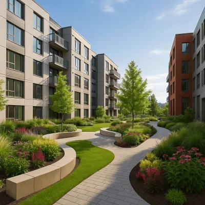 Seattle Multifamily Courtyard Construction — Pavers, Seating & Lighting