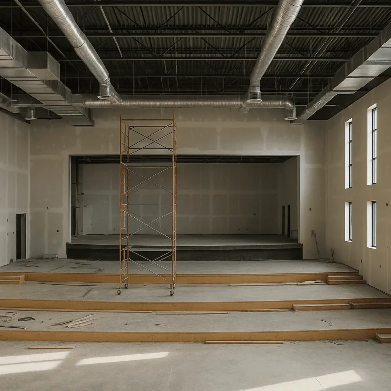 Seattle School Auditorium Construction — Stage, AV/Lighting & Egress