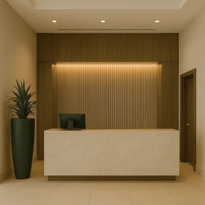 Seattle Hotel Front Desk Construction — Reception, Millwork & Lighting