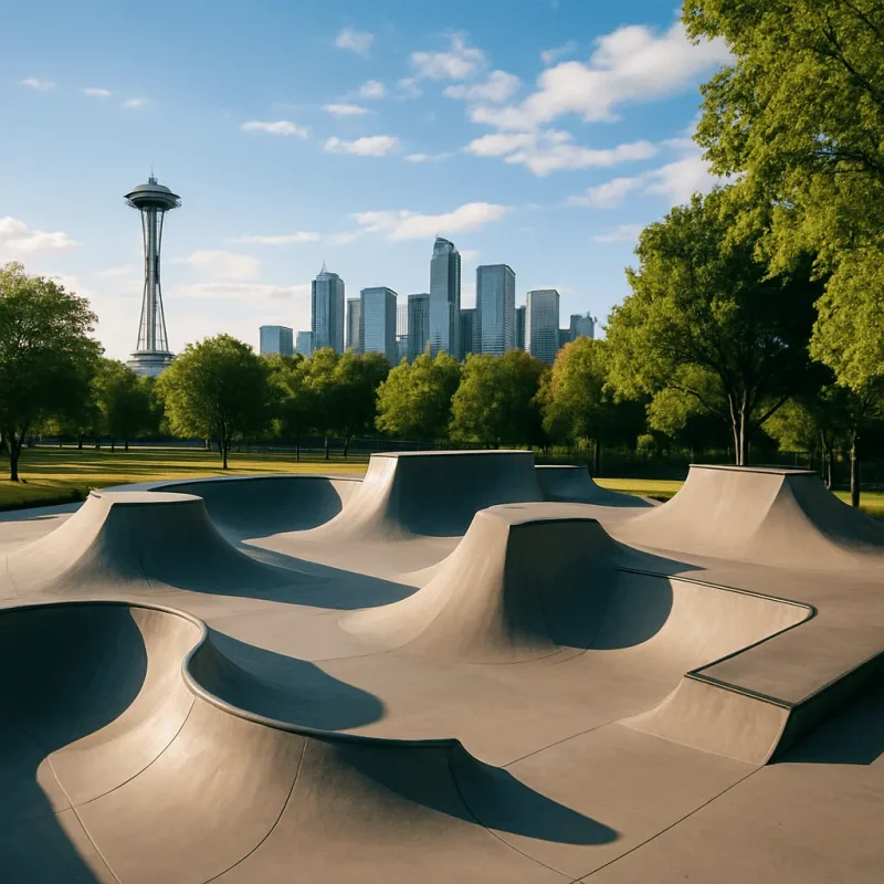 Seattle Skate Park Construction — Bowls, Street Features, Rails & Lighting