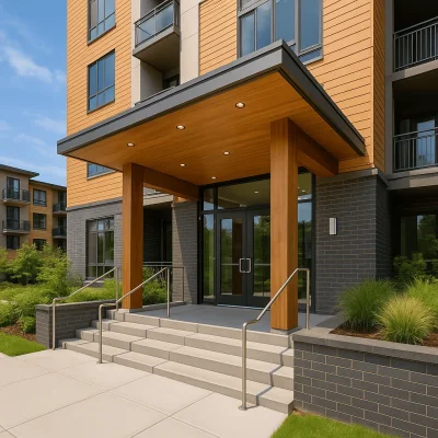 Seattle Multifamily Entrances & Canopies — Vestibules, Sliding Doors & Lighting