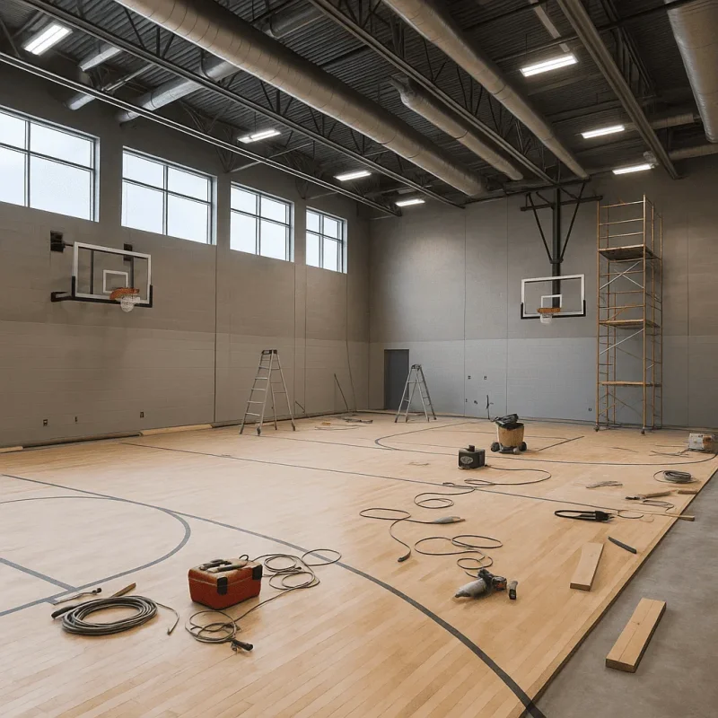Seattle School Gymnasium Construction — Wood Floors, Bleachers & Scoreboards