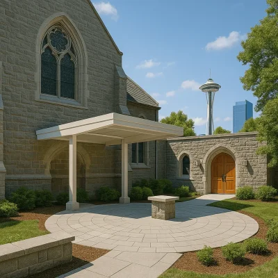 Seattle Religious Courtyard Construction — Pavers, Seating & Lighting